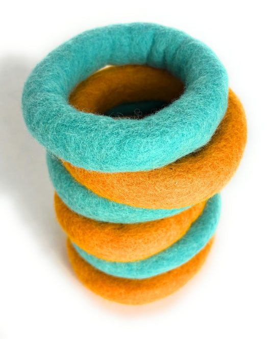 Felt Rings Toys, Orange and Teal, Large Size, Montessori, Waldorf Educational Toy