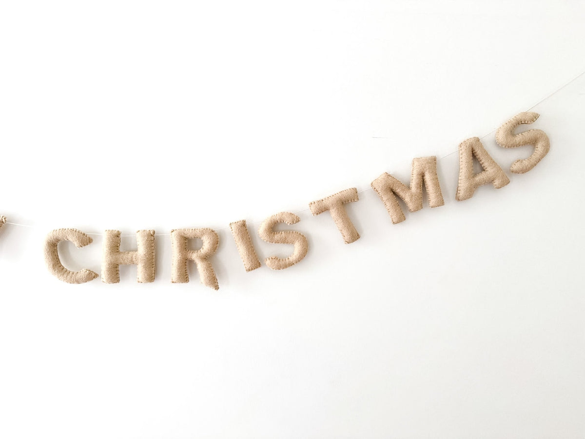 Merry Christmas Felt Garland Handmade in Nepal | Wool Holiday Banner | Artisan Mantel Wall Decor