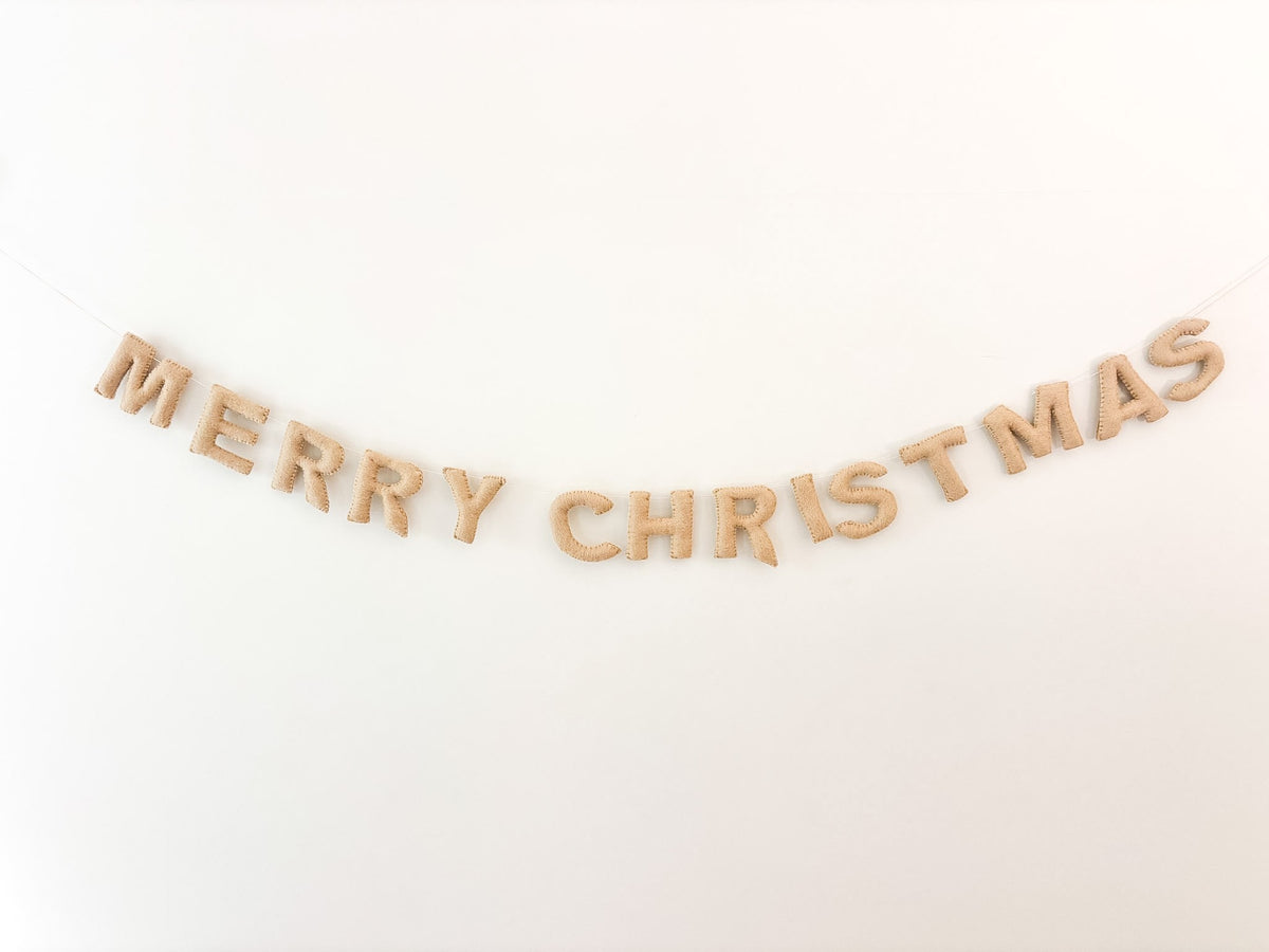 Merry Christmas Felt Garland Handmade in Nepal | Wool Holiday Banner | Artisan Mantel Wall Decor