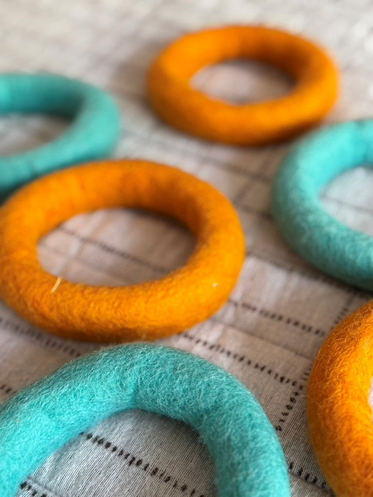 Felt Rings Toys, Orange and Teal, Large Size, Montessori, Waldorf Educational Toy