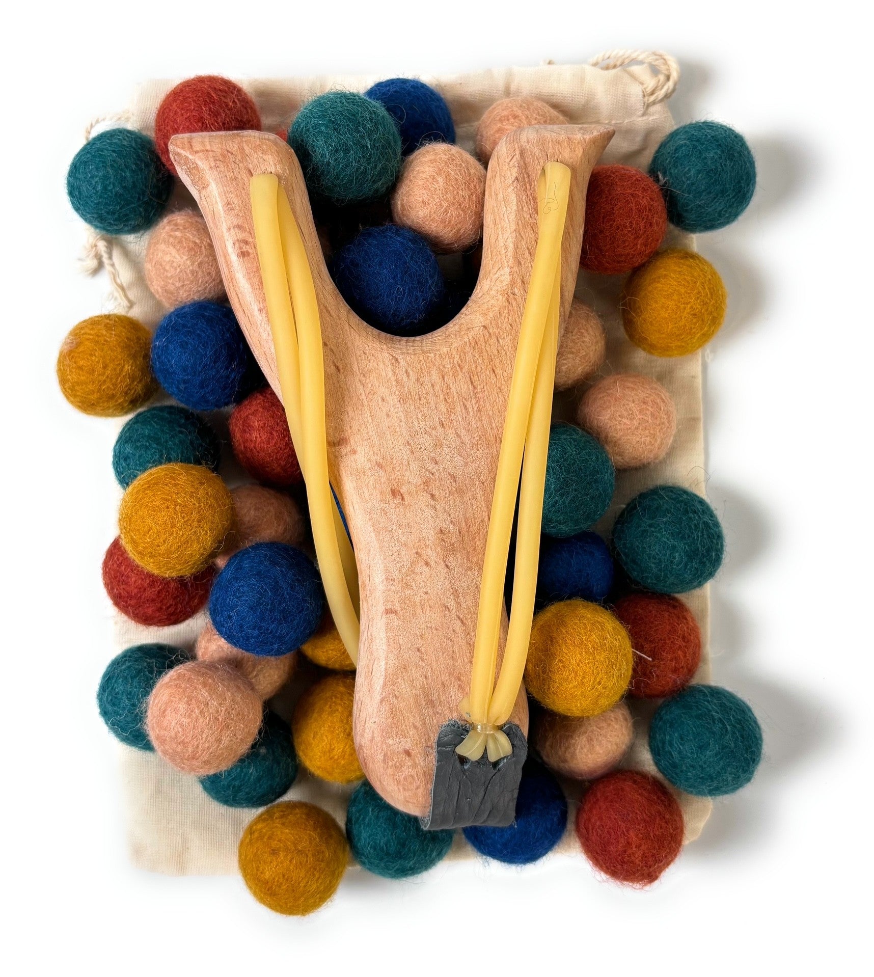 Wildflower Wooden Slingshot Set with 50 Wool Felt Balls