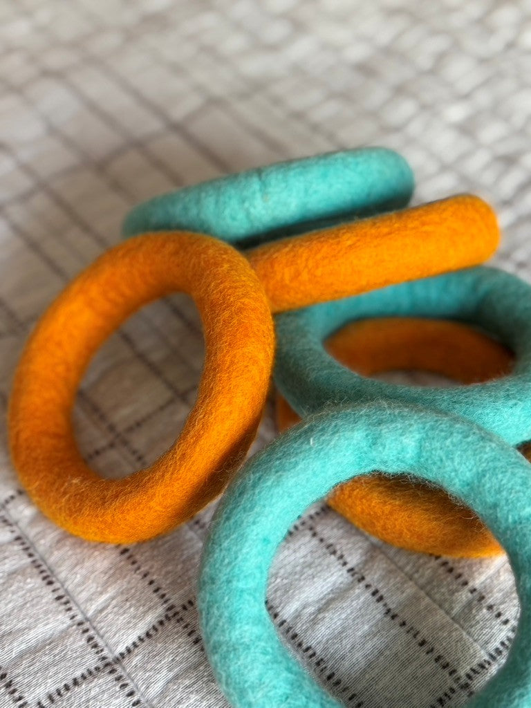 Felt Rings Toys, Orange and Teal, Large Size, Montessori, Waldorf Educational Toy