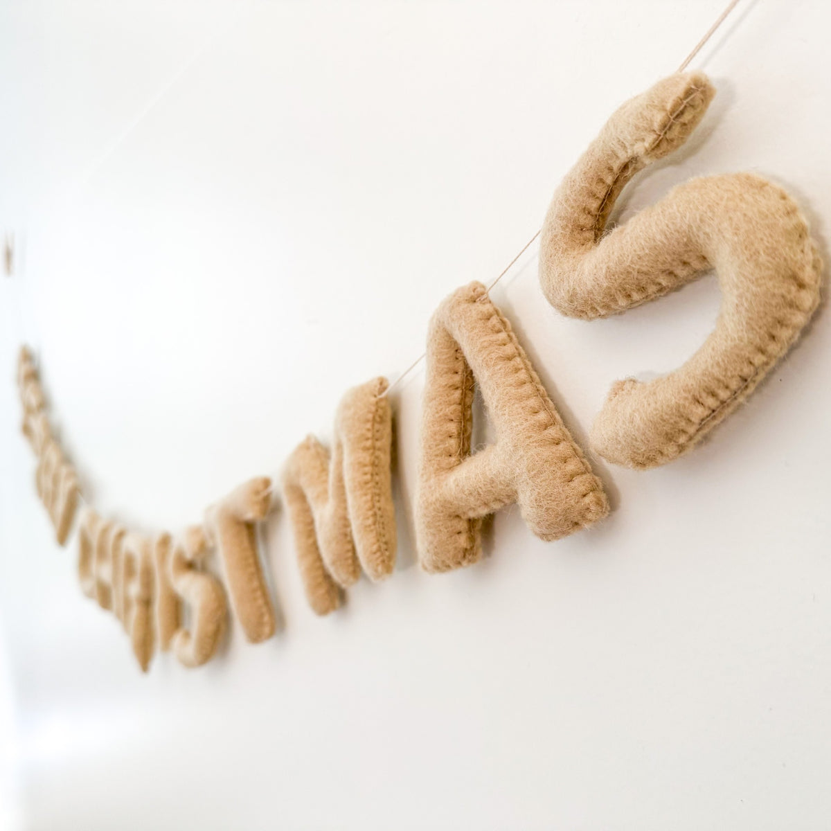 Merry Christmas Felt Garland Handmade in Nepal | Wool Holiday Banner | Artisan Mantel Wall Decor