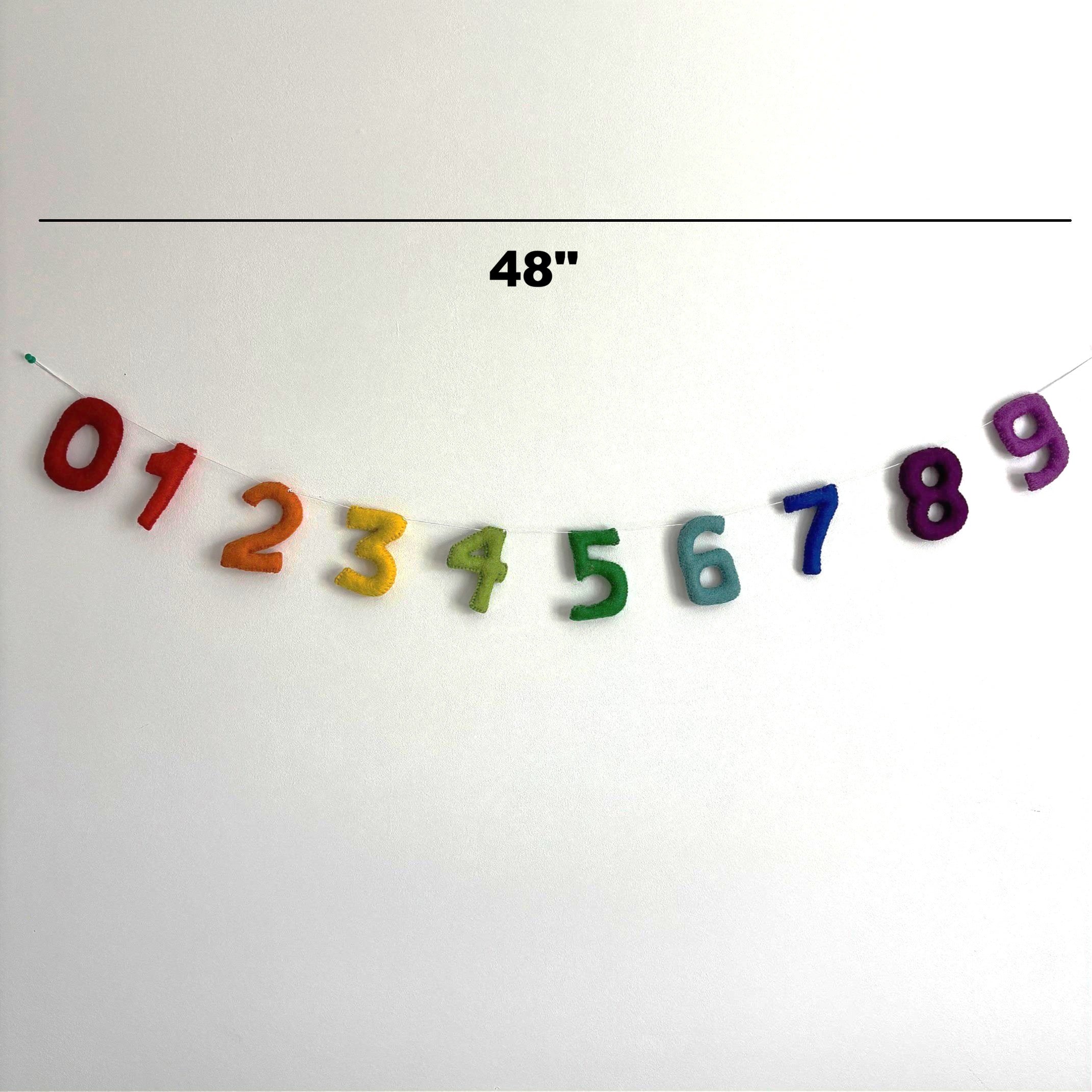 Handmade Wool Number Garland (0–9) – Colorful Educational Decor