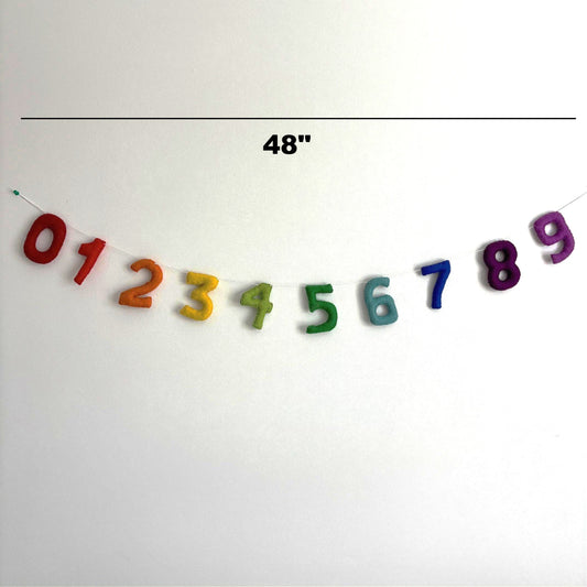 Handmade Wool Number Garland (0–9) – Colorful Educational Decor