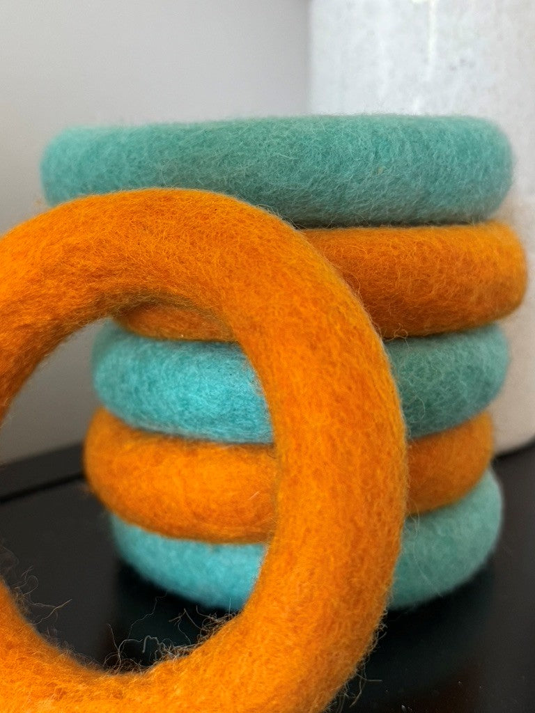 Felt Rings Toys, Orange and Teal, Large Size, Montessori, Waldorf Educational Toy