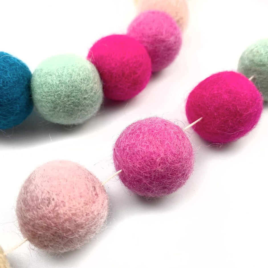 Wildflower by Hu Hands Unicorn Princess Wool Felt Balls | 50 Pom Poms handfelted in Nepal | Muted Rainbow Colors for Crafts, Garland, Felting, Baby