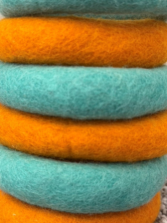 Felt Rings Toys, Orange and Teal, Large Size, Montessori, Waldorf Educational Toy