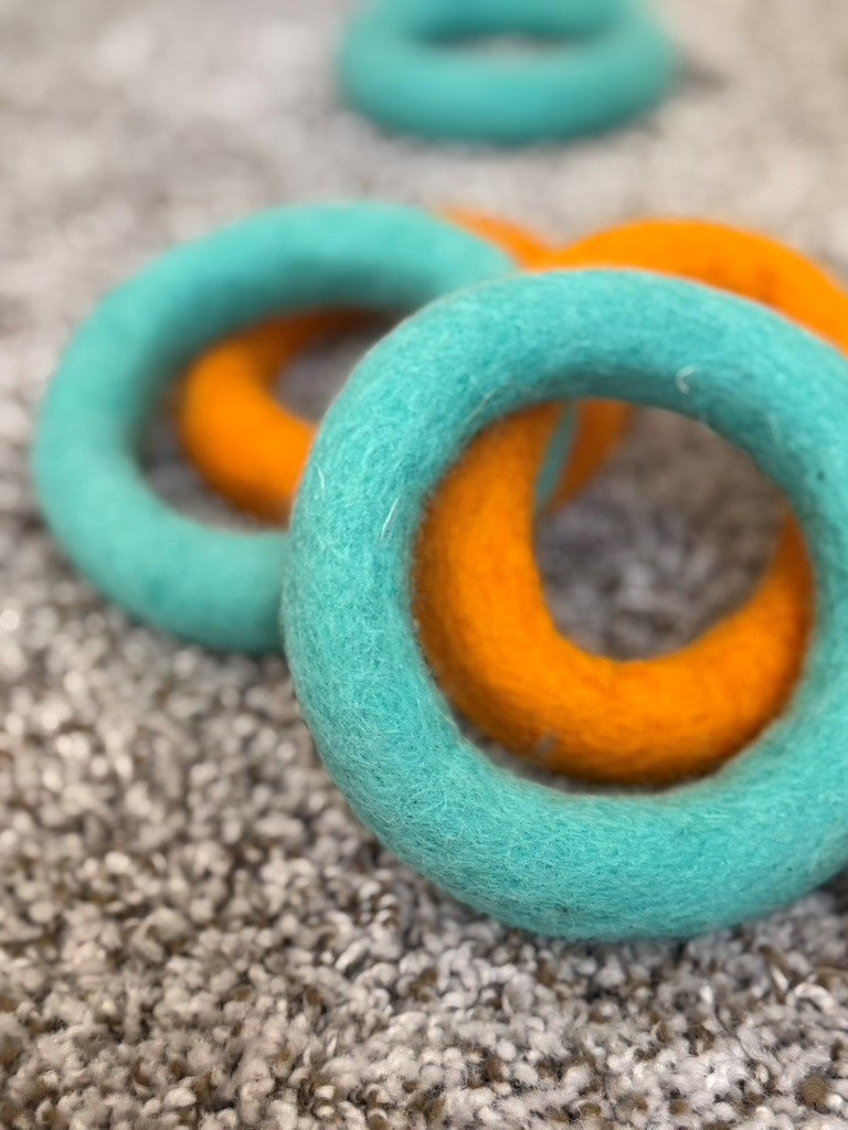 Felt Rings Toys, Orange and Teal, Large Size, Montessori, Waldorf Educational Toy