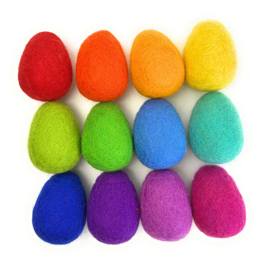 Dozen Rainbow Party 100% Wool Felt Eggs (12)