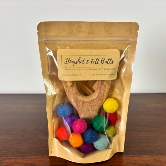 Wildflower Wooden Slingshot Set with Wool Felt Balls Ammo