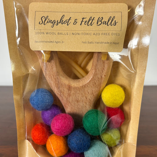Wildflower Wooden Slingshot Set with Wool Felt Balls Ammo