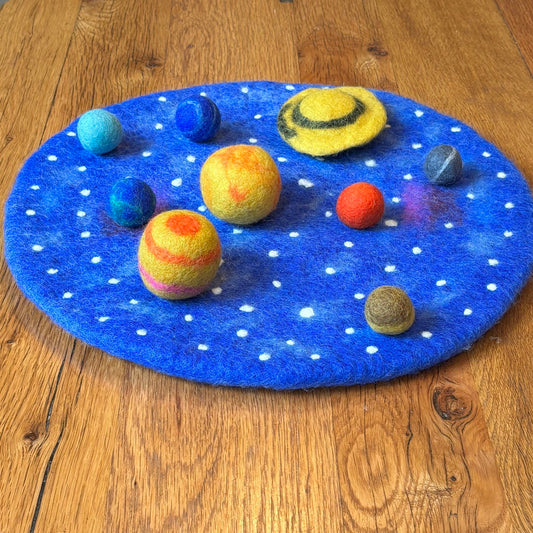 Handmade Felt Solar System Outer Space Play Mat Set with Planets