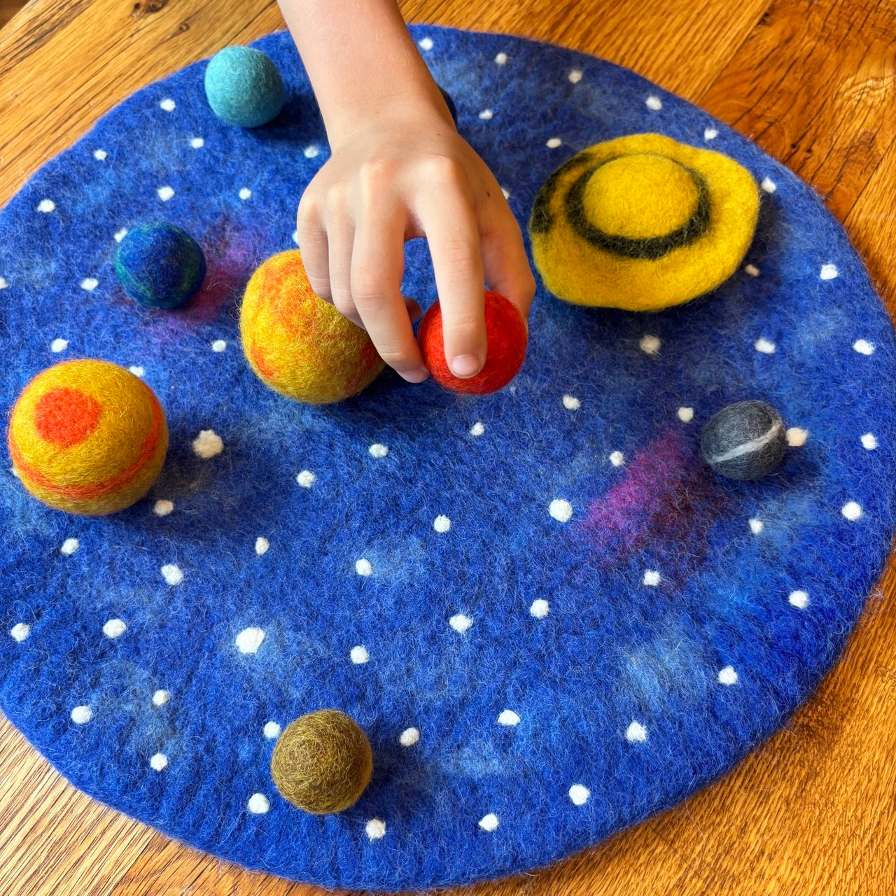 Handmade Felt Solar System Outer Space Play Mat Set with Planets