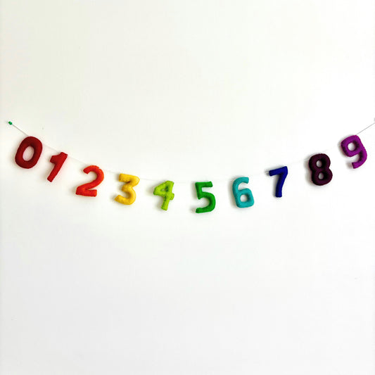 Handmade Wool Number Garland (0–9) – Colorful Educational Decor
