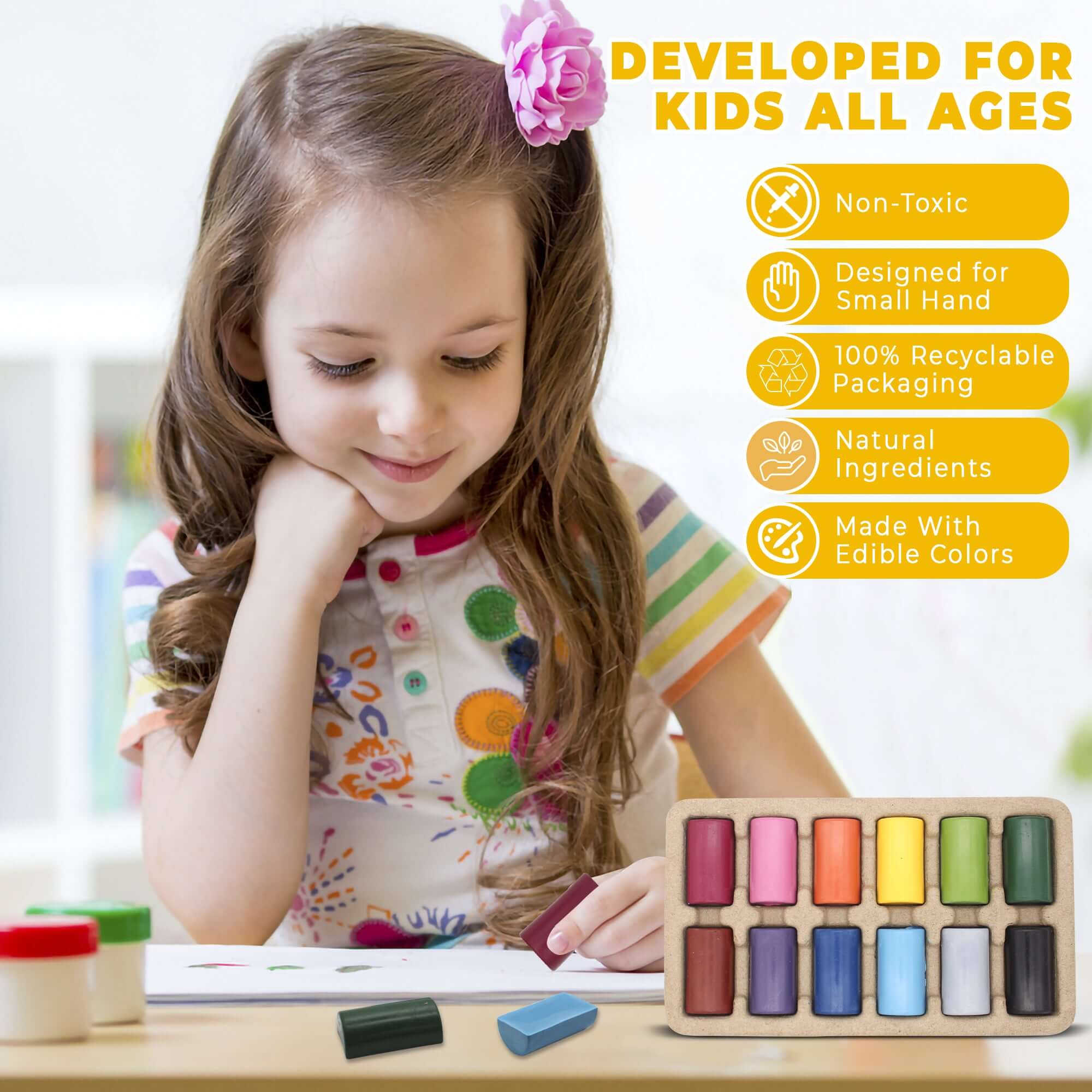 Natural Beeswax Crayons – 12 Colors, Non-Toxic for Kids & Artists