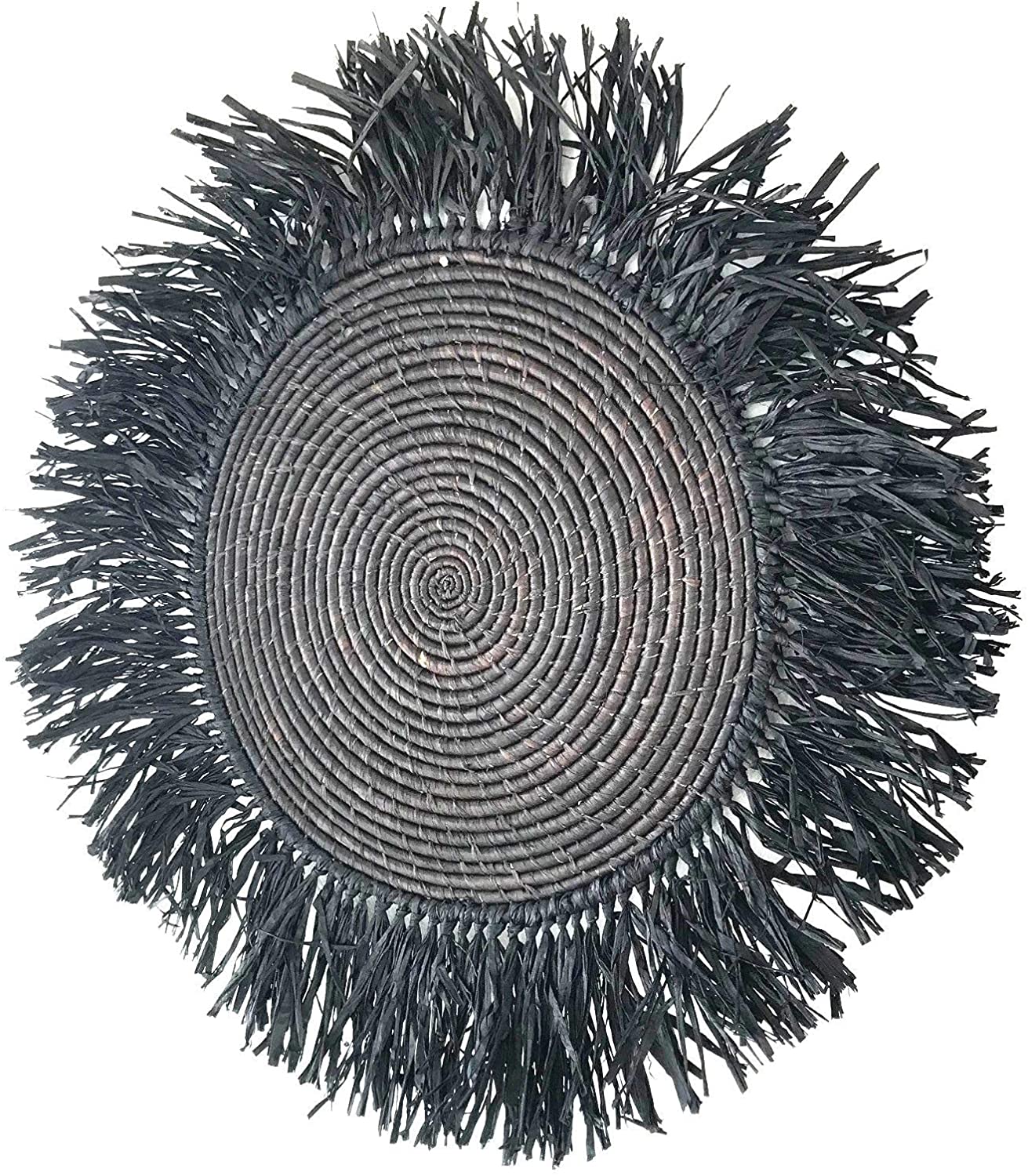 16" Black Handmade Fringed Wall Hanging Raffia Sweet Grass