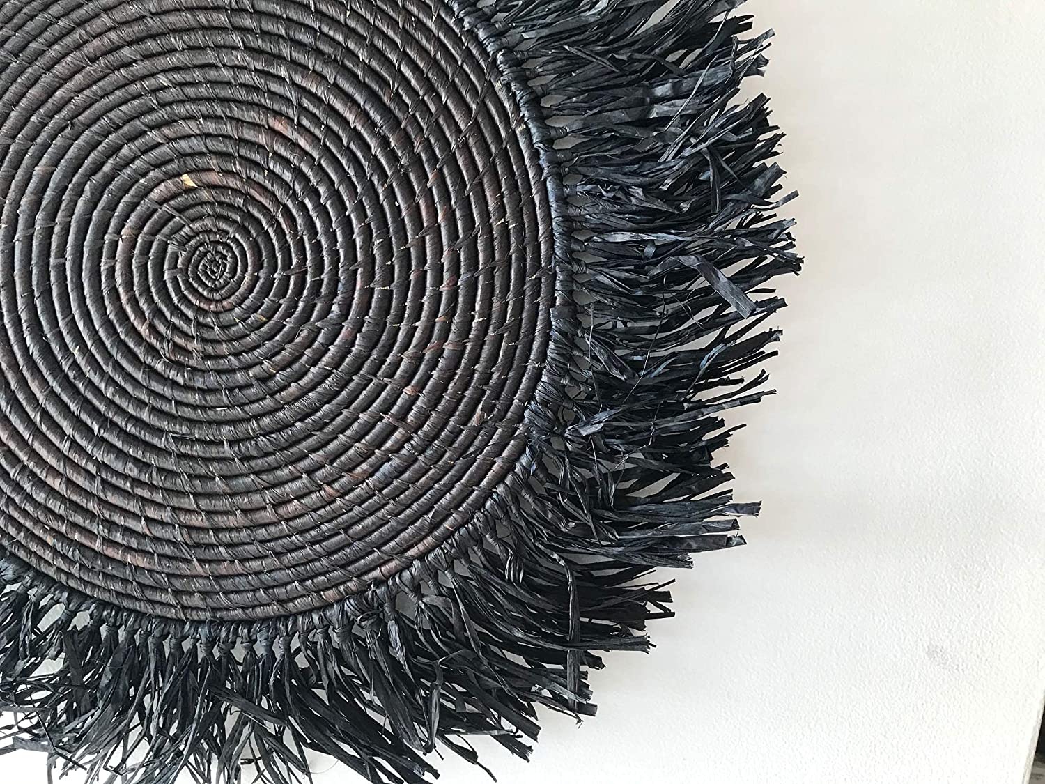 16" Black Handmade Fringed Wall Hanging Raffia Sweet Grass