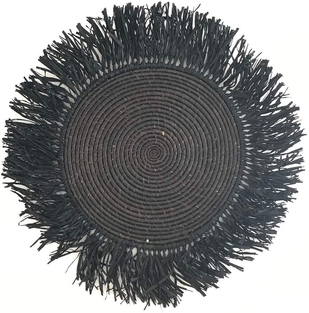 16" Black Handmade Fringed Wall Hanging Raffia Sweet Grass