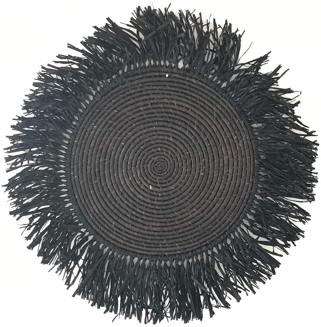 16" Black Handmade Fringed Wall Hanging Raffia Sweet Grass