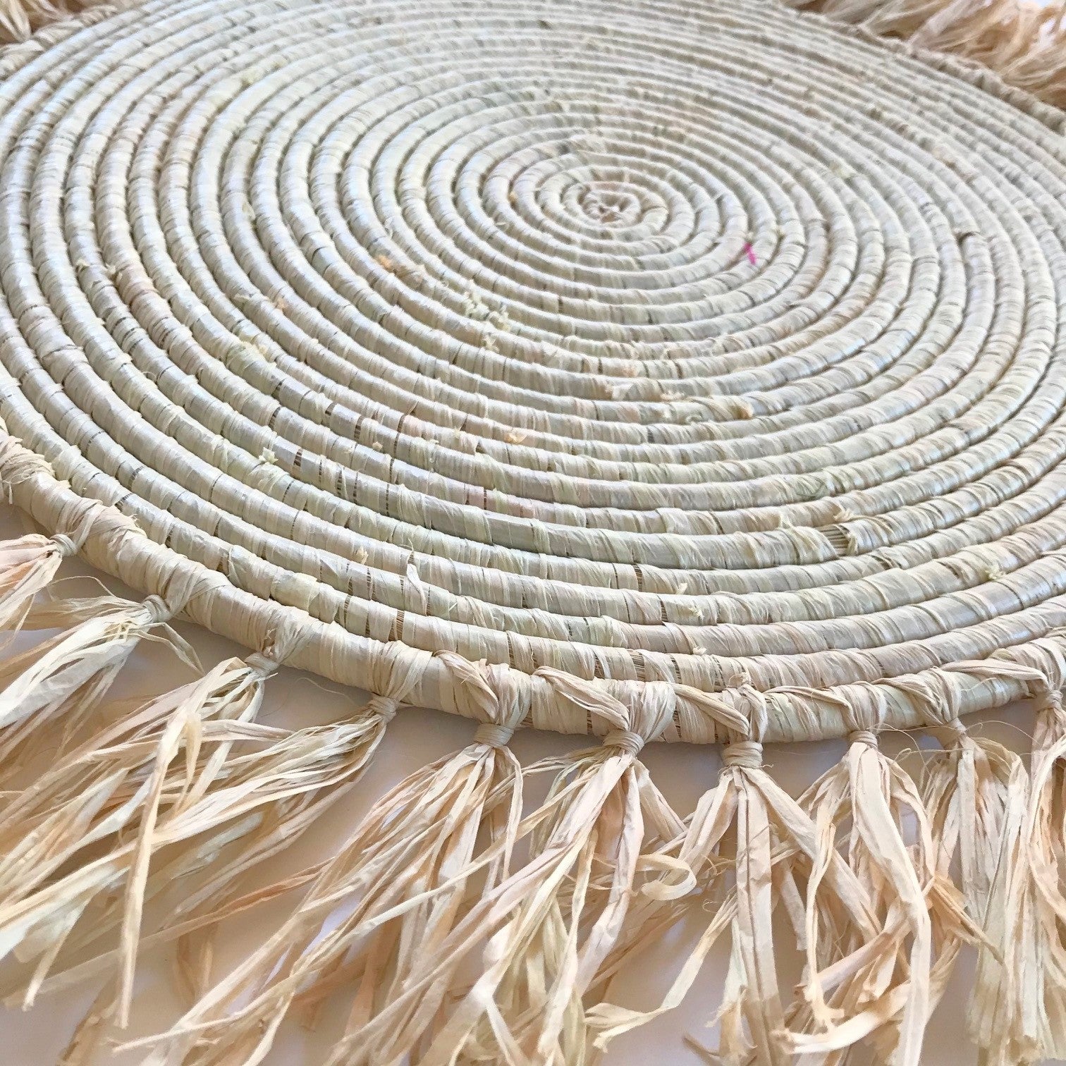 23" Handmade Natural Fringed Wall Hanging Raffia Sweet Grass